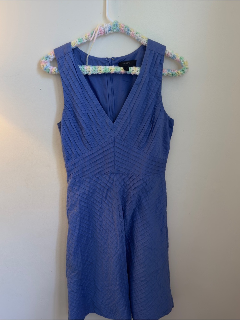 J. Crew Blue Sleeveless V-Neck Textured Dress